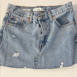 Mango Women's Distressed Blue Denim Mini Skirt